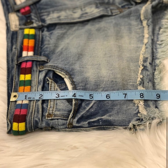 Free People distressed denim shorts with colorful stitch detailing - Picture 8 of 9